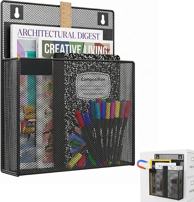Magnetic Wall File Folder, 1 Pockets File Folder Organizer, Office Hanging Magazine Rack, Magnetic Paper Holder, No Drilling Mail Organizer for Refrigerator, Office