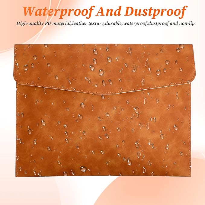 Leather Folder, Leather Envelope Document Folder A4 Flie Holder for Documents Letters Envelopes Waterproof Portfolio Brown PU Envelope Case with Snap Closure for Receipt Contract Paper Bills