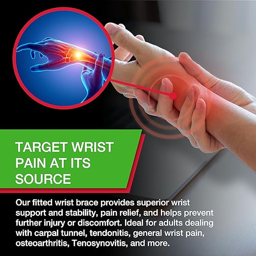 MUELLER Sports Medicine Green Fitted Wrist Brace for Men and Women, Wrist Pain Relief Support, Ideal for Carpal Tunnel, Tendonitis, Arthritis, Right Hand, Black, Large/X-Large