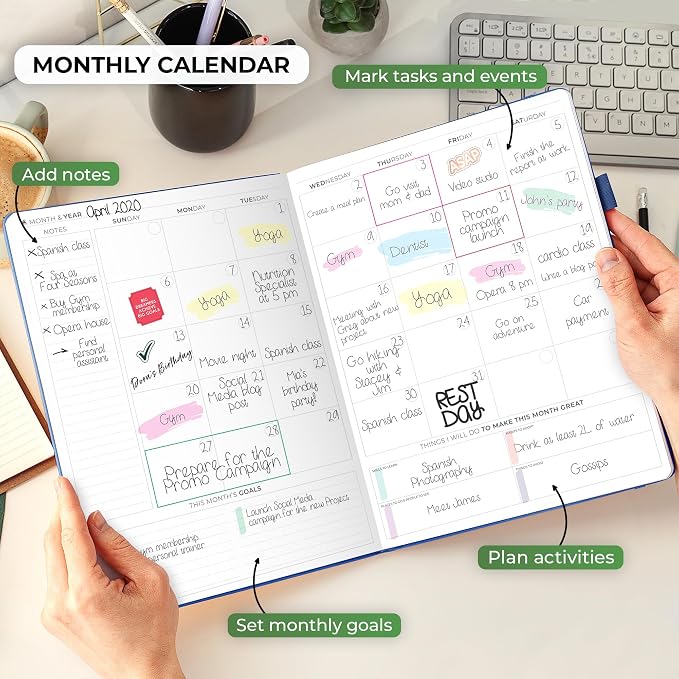 Clever Fox Planner PRO Schedule – Undated Weekly & Monthly Life Planner with Time Slots, Appointment Book & Daily Organizer, A4 (Dark Blue)