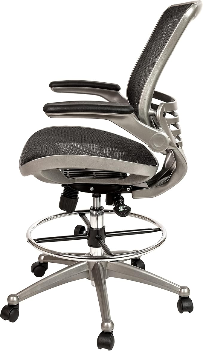 Flash Furniture Waylon Mid-Back Swivel Office Chair with Adjustable Foot Ring and Seat Height, Ergonomic Mesh Chair with Armrests, Black/Silver | Graphite Silver Frame, Mid-Back, Flip-Up Arms, Mesh Back