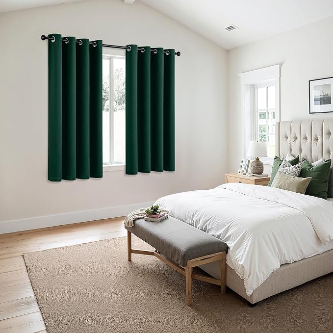 MIULEE Blackout Curtains for Bedroom Living Room 2 Panels, Thermal Insulated Room Darkening Drapes Grommet Noise Reducing Light Blocking Window Treatments 63 Inches Long 50x63 Inch Hunter Green