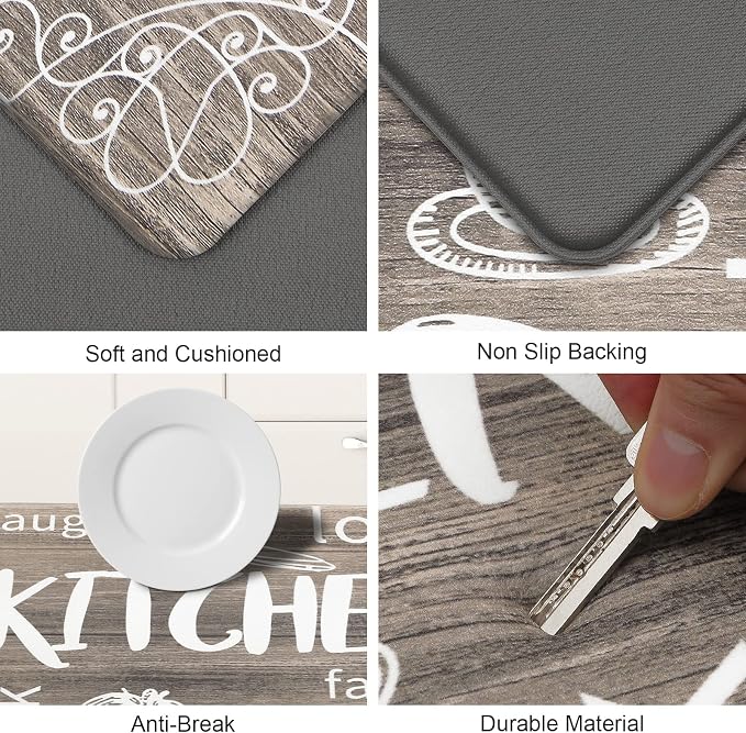 HEBE Kitchen Rugs Set of 2, Cushioned Anti Fatigue Kitchen Mats for Floor, Non Slip Waterproof Comfort Standing Desk Mat Carpet for Sink, Stove, Laundry Room, Brown