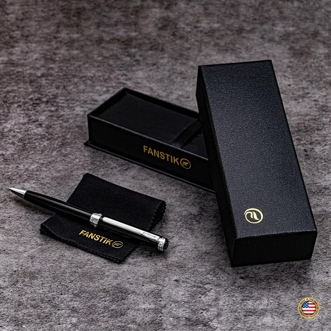 FANSTIK Black & Silver Luxury ballpoint Pen, fancy gift set for women, Chrome Finish, Professional executive pen gift set for men (Lux BallPoint Black-Silver)