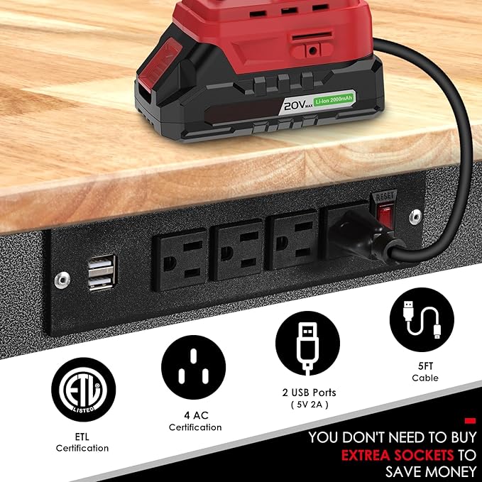 OLBRUS 54.3 "Adjustable Workbench with Power Outlet, Heavy Duty 2000 LBS Load Capacity Hardwood Workbench Suitable for Workshop, Office, Garage, Home (Rubber Pad丨Power Outlets 54.3"x21.6")