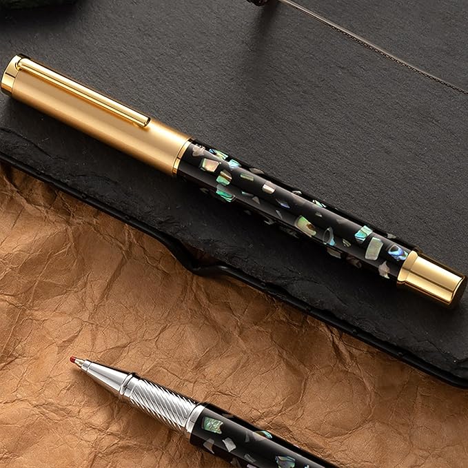 Borges Luxury Pen Set Finish, Schmidt Ink Refill, Best Roller Ball Gift for Men & Women, Executive Office & Professional Writing - Nice Pens (24K)