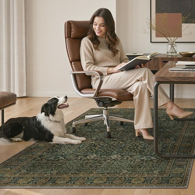 36"x60" Office Chair Mat for Hardwood Tile Floor, Under Desk Carpet Protector for Rolling Computer Chair Mat, Machine Washable Area Rug, Anti-Slip 1/5" Thick Low Pile Thin Vinyl Floor Mat, Dark Brown