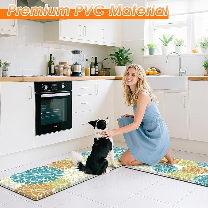 StepLively Kitchen Mats for Floor 2PCS, Anti Fatigue Mats for Kitchen Floor, Kitchen Accessories for Sink, Office, Laundry, 17.3"×30"+17.3"×47", Yellow and Green