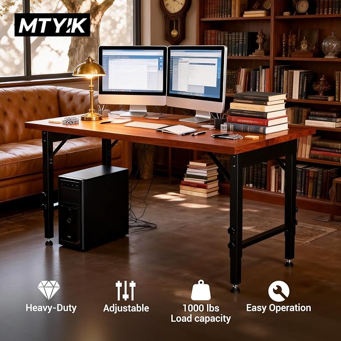 Heavy Duty Adjustable Workbench Legs with Rubber Pads, Set of 4 Height Adjustable 25.6" to 33.8" Table Legs for DIY Computer Desk, 19.6" Depth Workbench Frame Kit for Industrial Furniture & Study Desk