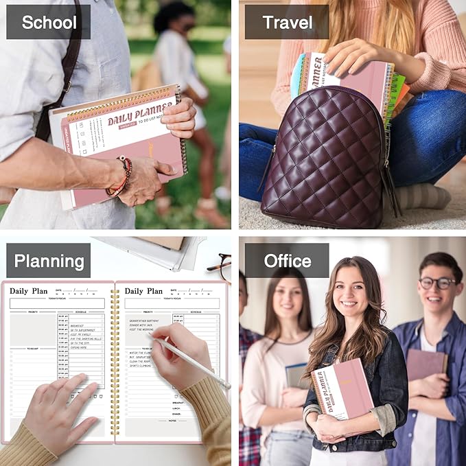 Undated Daily Planner with Hourly Schedule - One Page Per Day for Productivity, Goal Setting & Time Management, Flexible for Professionals & Students