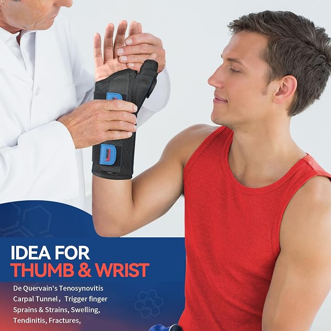 FEATOL Carpal Tunnel Wrist Brace Night Support, Thumb Spica Splint Left Hand for De Quervains Tenosynovitis, Tendonitis, Thumb Brace for Women Men, Black Blue, Medium/Large