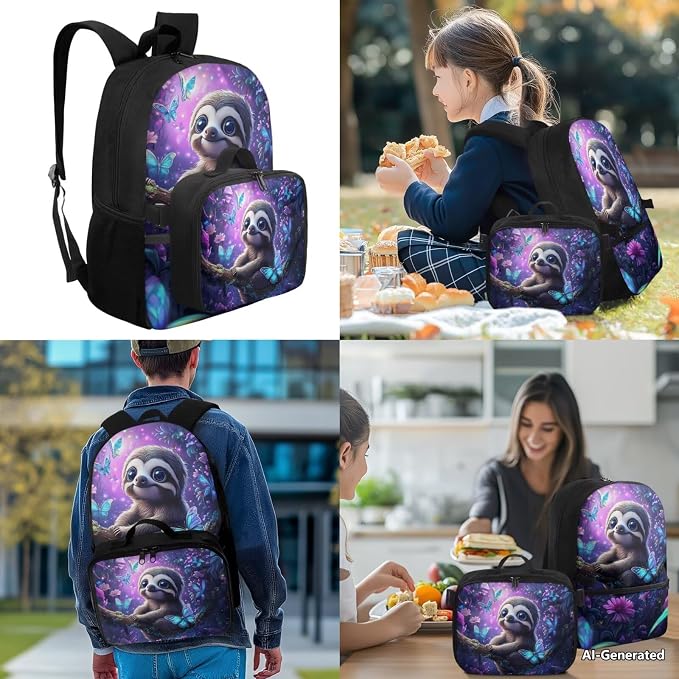 Doojoayie Kindergarten Backpack for Girls Personalized Bookbag with Lunch Box Sloth Backpack for Kids 3-5 5-7 Cute School Bag for Preschool Girls Best Back to School Gifts for Daughter