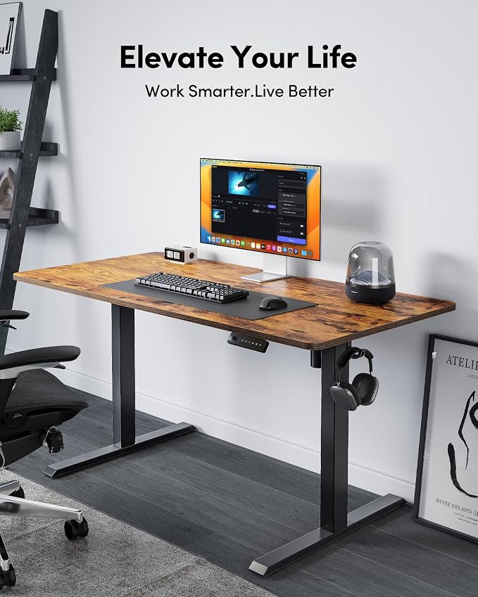 FEZIBO Electric Standing Desk, 48 x 24 Inches Height Adjustable Stand up Desk, Sit Stand Home Office Desk, Computer Desk, Rustic Brown