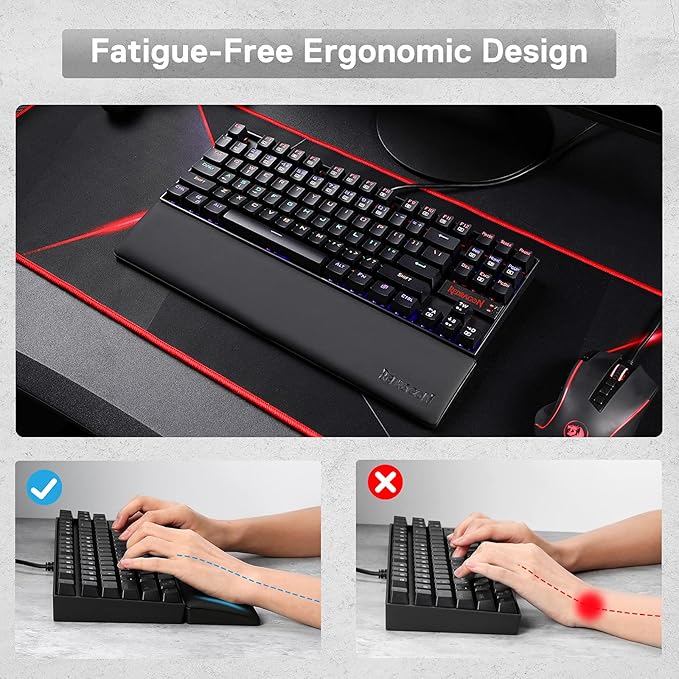 Redragon P036 Meteor M Computer Keyboard Wrist Rest Pad, Ergonomic Soft Memory Foam Wrist Support w/Anti-Slip Rubber Base, 80% 87 Keys TKL Size 14.13 x 2.87 in, 0.78 inch (20mm) Height, Black