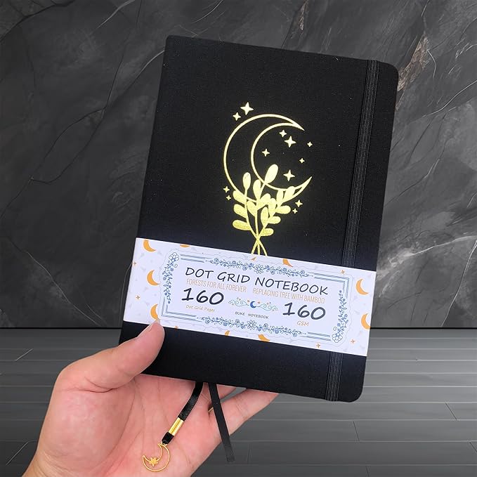 BUKE Dotted Notebook - Cotton Fabric Hardcover - 160gsm Thick Bamboo Paper - A5 Size Dotted Journal - 5x5mm DOT GRID Layout 160 Pages With Gift Box (BKC-1A)