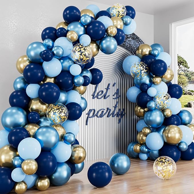 Navy Blue and Gold Balloons Garland Arch Kit, Father Day Balloon Arch Kit with Metallic Navy Blue Gold and Confetti Balloons for Father's Day, Birthday, Grad, Baby Shower, Wedding Party Decor