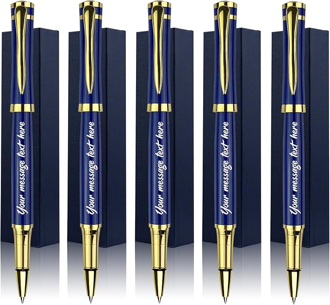 Ancolo Blue Ballpoint Pens - Modern, Classy, and Functional - Engraved with Your Message - Perfect for Groomsman, Wedding Party, Graduation, Christmas, Mother's Day