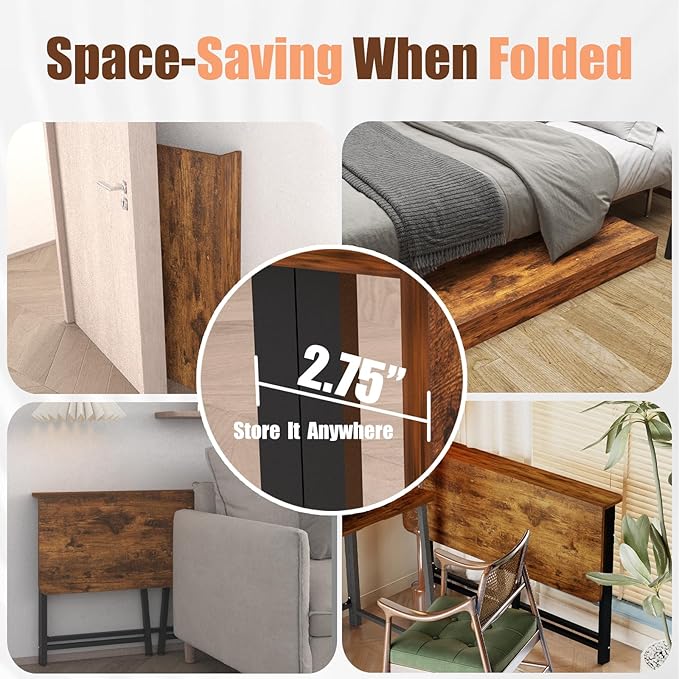 31.5" Folding Desk for Small Spaces, Foldable Computer Table for Home Office, Study,Bedroom,Dorm,Craft, Space Saving,Small Writing Work Office Compact Computer Desk,Easy Assembly,Rustic Brown