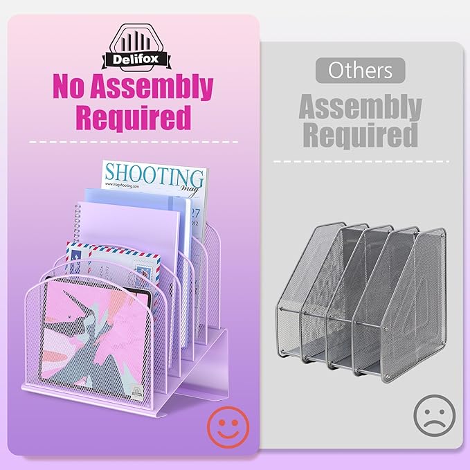 Inclined Desk File Organizer,Vertical File Folder Holder Stand Metal Rack File Sorter for Office Classroom Desktop Organization