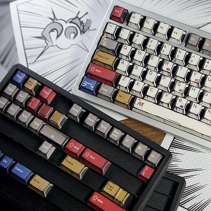 Retro Anime PBT Keycaps-141 Corlorful Graffiti Keys,No Tear,Never Fades,Gift Box for MX Mechanical Keyboard (Fit All Layout 100% 75% 65% 60%) Ergonomic Cherry Profile Key Caps Set (Typing,Gaming)