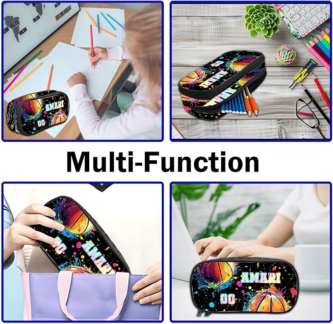 Personalized Colorful Basketball Backpack with Name Back to School Supplies Bookbag for Kids Boys Custom Balls Player Schoolbag and Water Bottle Cup&Pencil Pouch School Backpacks with Lunch Box Set