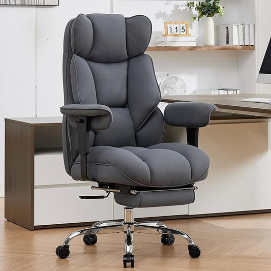Efomao Big and Tall Office Chair with Footrest - Breathable Mesh Executive Chair, Heavy Duty Computer Desk Chair for Home Office, Ergonomic Lumbar Support & Reclining Mesh Gaming Chair, Bluegrey