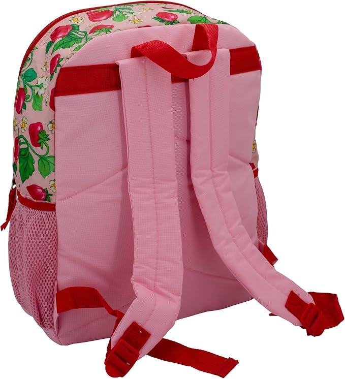AI ACCESSORY INNOVATIONS Strawberry Shortcake 5 Piece Backpack Set, Flip Sequin Girls School Bag with Front Zip Pocket, 2 Side Mesh Pockets, Pink & Red