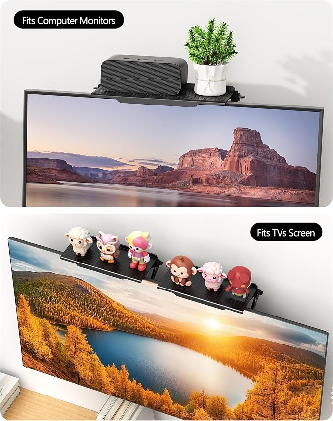 No Drilling Soundbar Mount, TV Top Shelf Fits Most Soundbars up to 12 lbs, Universal Monitor Shelf-Sound Bar Mounts, Sound Bar Shelfs Above TV for Flat Screen TVs,No TVs Disassembly, 23.6x4.4inch