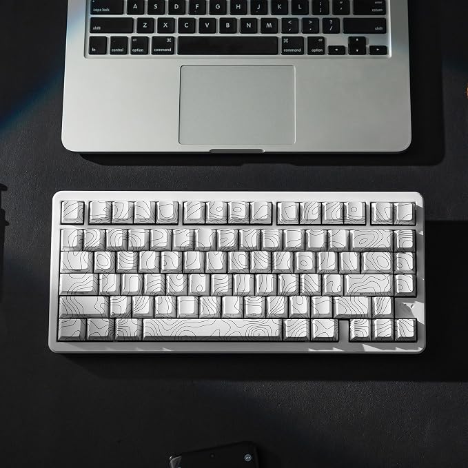dagaladoo White Topographic keycaps pbt,Double Shot keycaps 75 Percent,Shine Through keycap Set,Side Print keybpard caps,Cherry Profile Key caps for Mechanical Keyboard 100%, 75%, 65%, 60% US Layout