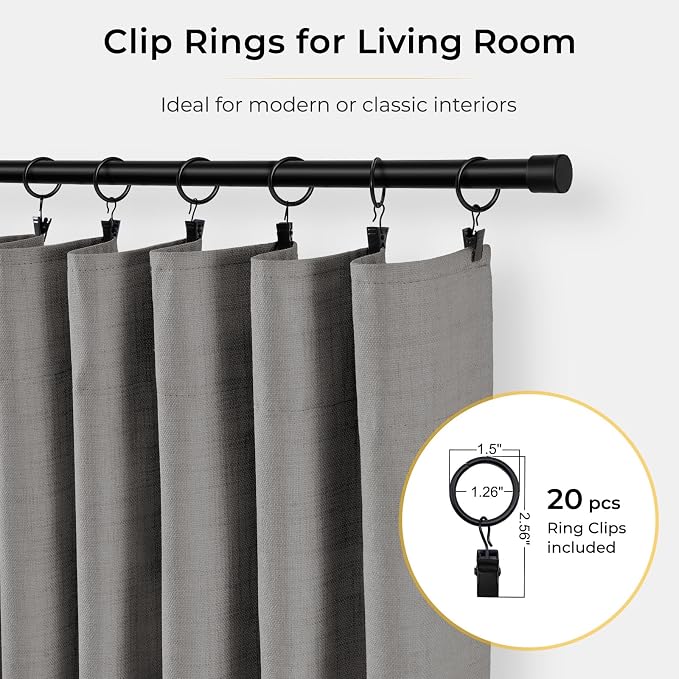 INOVADAY 100% Blackout Curtains for Bedroom, Stoic Gray Black Out Curtains 108 Inch Long, Clip Rings Linen Blackout Drapes, Thermal Insulated Room Darkening for Living Room, 2 Panels - W50xL108