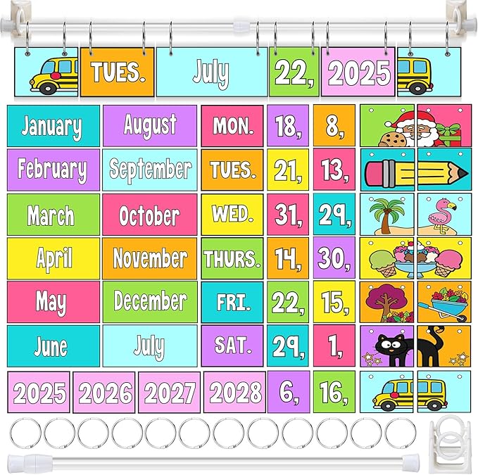 Neon Flip Calendar Bulletin Board Set Colorful Pastel Flip Calendar with Adjustable Holder 54 Date Cards for Classroom Home Decor Back to School Supplies