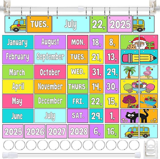 Neon Flip Calendar Bulletin Board Set Colorful Pastel Flip Calendar with Adjustable Holder 54 Date Cards for Classroom Home Decor Back to School Supplies