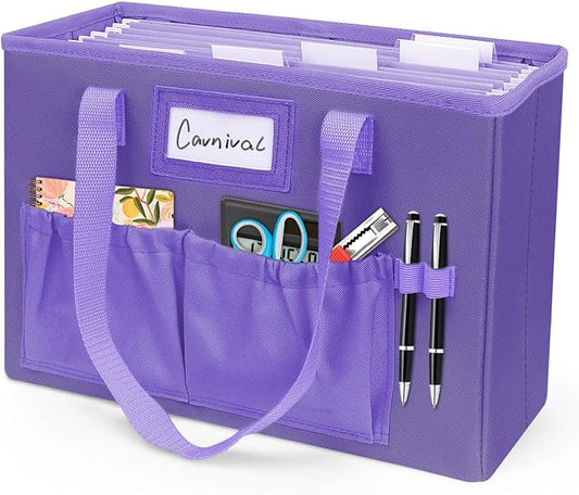 abcxgood Desktop File Organizer Box,Collapsible Hanging Filing Box,Home Office Document Storage Organizer with Front Pocket and Handles, Letter Size Folder. (PURPLE)