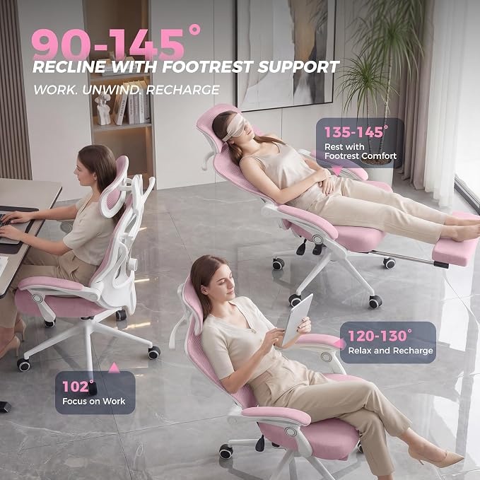 Ergonomic Office Chair with Footrest - Adjustable Lumbar Support & Headrest, 90-160° Reclining Mesh Back Computer Chair - Home Office/Gaming, 350lbs Capacity