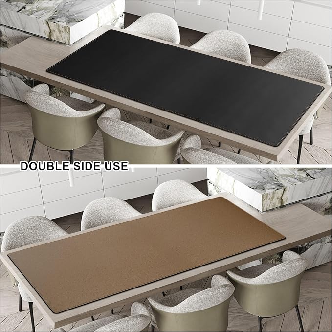 MAIDERN 67”x 27.5” Leather Desk Mat XXL, Large Desk Pad, Reversible Cork & Leather Large Mouse pad for Desk, Waterproof Computer Desk Mat for Gaming Home Office (Black)