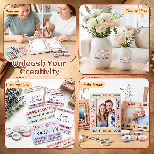 24 Rolls Christian Washi Tape Set Bible Verse Decorative Tape Aesthetic Pastel Faith Tapes for Bible Journaling Planner Scrapbooking Gift Wrapping Arts DIY Crafts