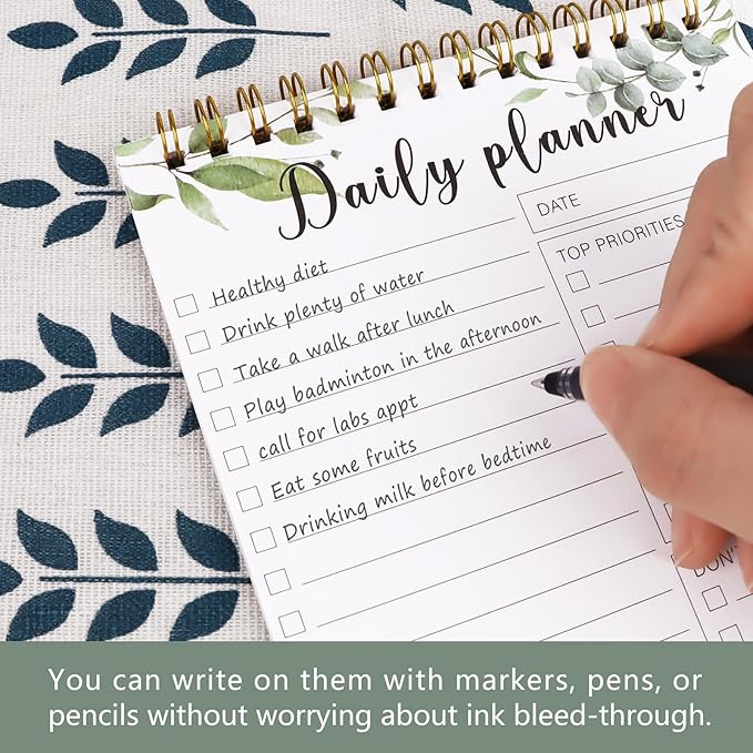 To Do List Notepad, 5.1x7.8 Inch Undated Daily Planner Spiral Notebook, 30 Sheets Multiple Functional Checklist Notepads for Office, School and Home (Green)