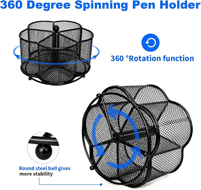 Pen Holder for Desk,360-Degree Rotating Pencil Organizer | Art Supplies/Marker /Desk Organizer,Mesh Rotating Pencil Holders & Pen Holders,for Office Home School