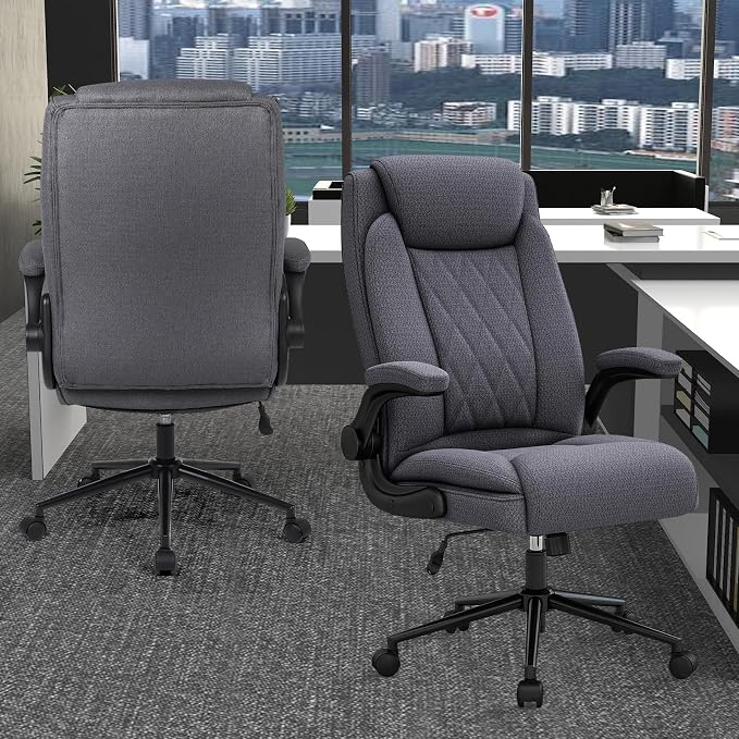 ralex-chair Big and Tall Office Chair -500 lb Heavy Duty Office Chair for Big Man, Fabric High Back Executive Office Desk Chair with 120° Tilt Rock,Computer Desk Chair with flip up arm - Grey