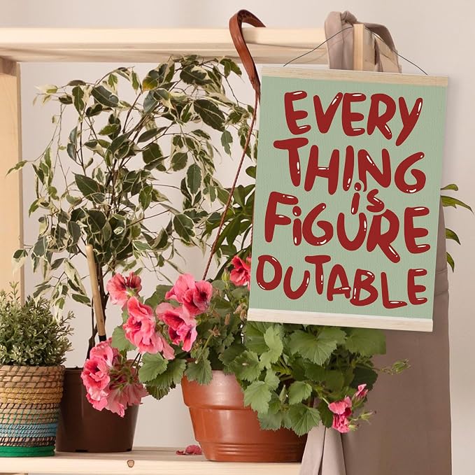 YQDEJ Everything is Figureoutable Red and Green Inspirational Wall Art Poster Hanger Frame, Positive Affirmations Christmas Wall Decor, Motivational Wall Art for Home Office Classroom, 12x16 Inch