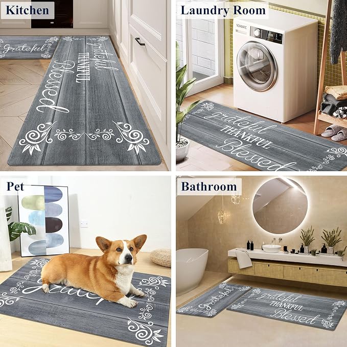 HEBE Anti Fatigue Kitchen Mat Set of 2 Non Slip Cushioned Kitchen Mats for Floor Waterproof Farmhouse Kitchen Rugs and Mats Set Comfort Standing Desk Mat Carpet for Sink,Office,Laundry