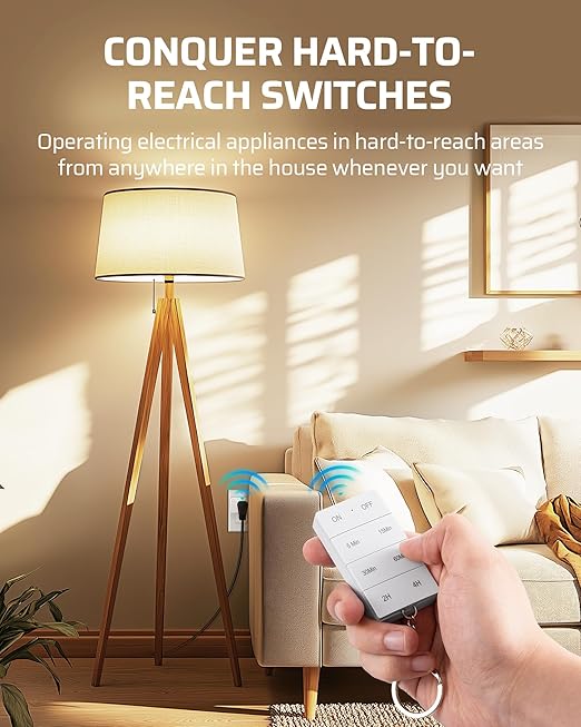 DEWNEWILS Remote Control Outlet with Timer, Indoor Remote Timer Outlet, 100FT Wireless Control Range, 15A/1875W, Remote Outlet Switch Countdown