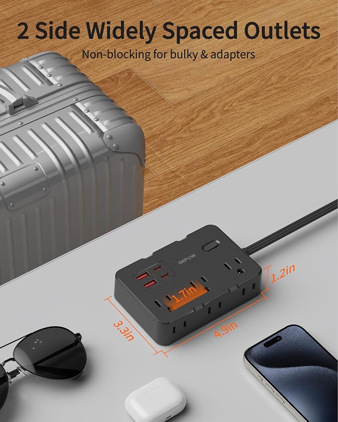 DEPOW Surge Protector Power Strip, 3 FT Extension Cord with 6 AC Outlets 4 USB Ports,1050J Surge Protection, Wall Mountable Charging Station for Office, Home, Black