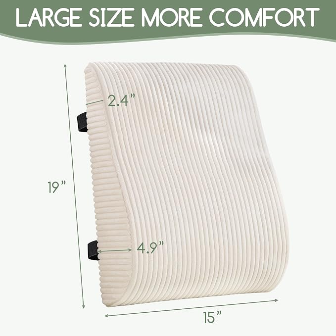 Ergonomic Lumbar Support Pillow for Lower Back Pain Relief, Corduroy Cover Back Support Cushion with Adjustable Straps, Large Size Lumbar Pillow for Office, Gaming & Home Essentials, Large, Beige