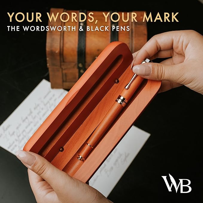 Wordsworth and Black Rollerball Pen-Stunning Luxury Pen Bamboo Cherrywood Gold Finish, Refillable, Best Roller Ball Gift Set Pen for Men & Women, Ink Refill,Point Office Pens for Writing