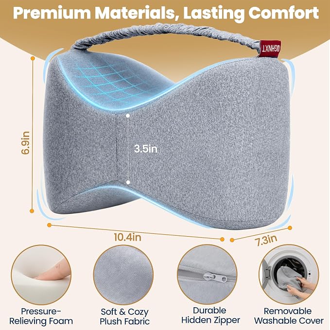 Knee Pillow for Side Sleepers,Memory Foam Leg Pillow with Strap,Between the Knees Pillows for Side Sleeping,Support Cushion for Sciatica,Back,Hip,Knee,Joints and Spine Alignment,Grey