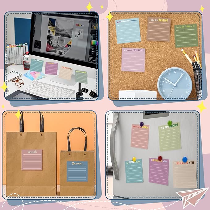 Yinder 12 Pcs Inspirational Sticky Notes Thank You Gift Motivational Sticky Note Pad Employee Appreciation Gift Bulk for Staff Coworker Teacher Nurse Office Groups 3 x 3'' (Appreciation,Neutral Color)
