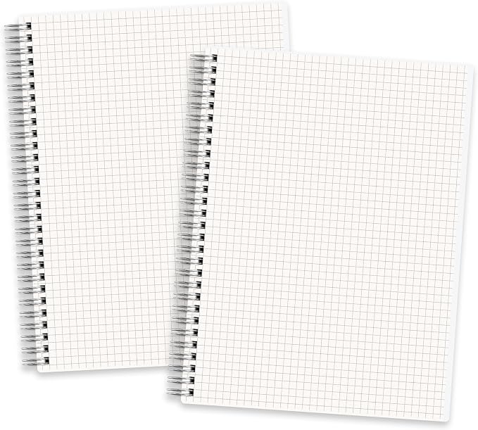RETTACY Graph Grid Paper Notebook, 2-Pack, 160 Pages per Pack, B5 Medium Size (7.6'' × 10''), 100 GSM Thick Paper, Spiral-bound, Flexible Plastic Cover, for Students, Homework, Math, Engineering