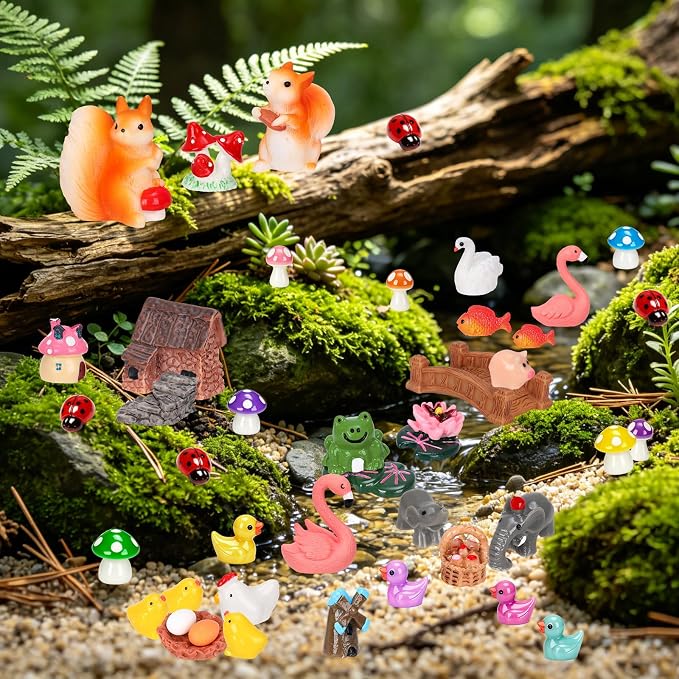160 Pcs Fairy Garden Accessories Miniature Resin Animals Tiny Fairy House Figurines Fairy Garden Ornament Kit for DIY Crafts Micro Landscape Dollhouse Mini Scene Garden Outdoor Decor