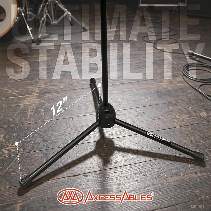 AxcessAbles MS-101 Microphone Stand with Boom Arm, Height Adjustable 37"-64" With 30" Boom arm, Folding Tripod Base, Portable Floor Mic Stand for Singing, Podcasting, Recording, Studio & Stage